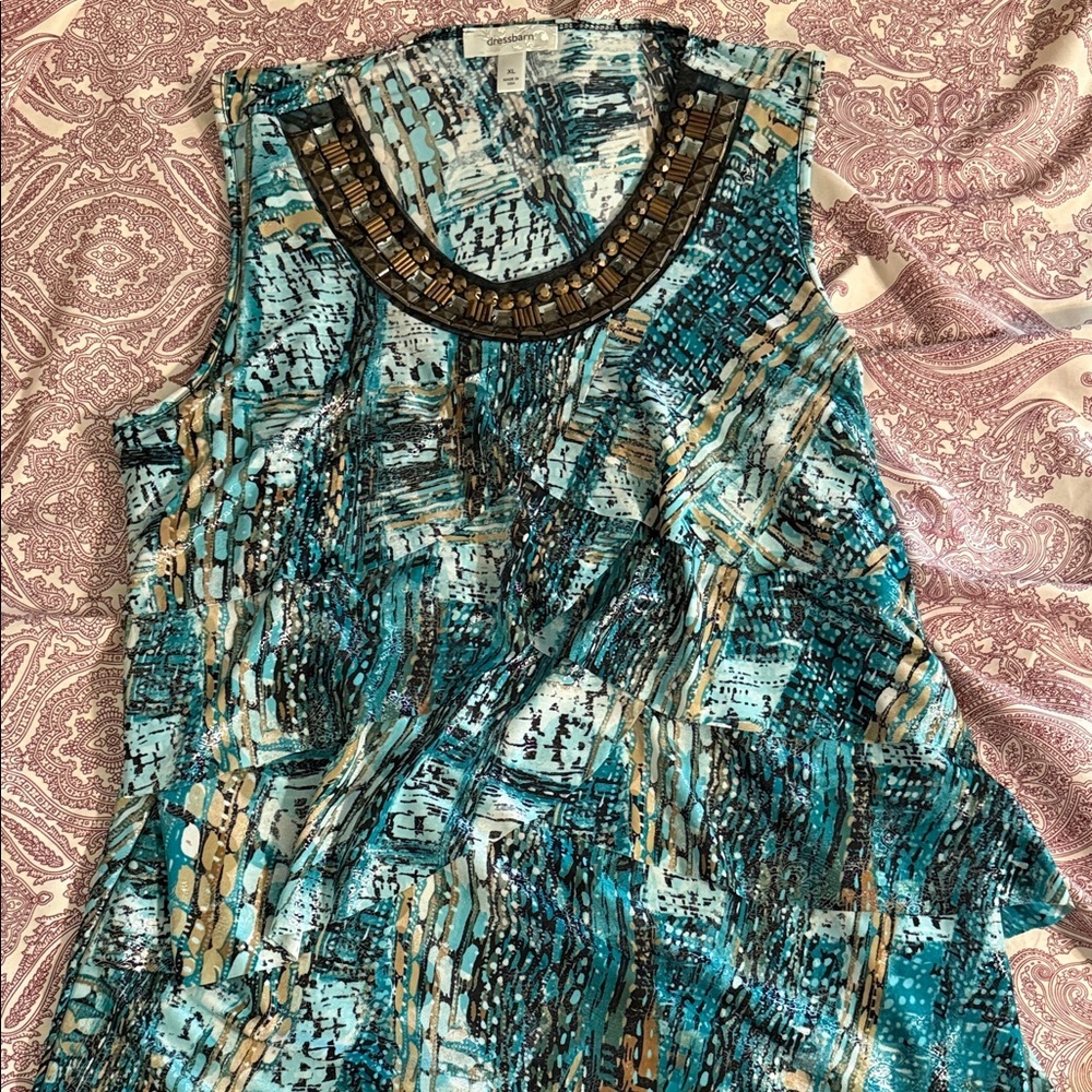 dressbarn Turquoise and Brown Sleeveless Blouse​